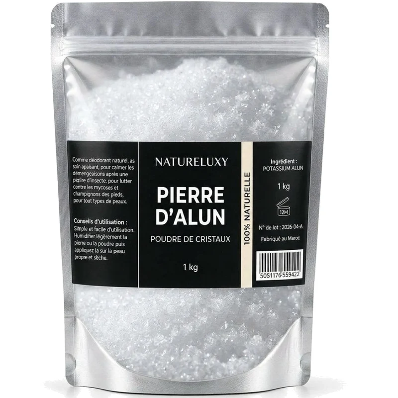Pierre d’Alun en Poudre 1 kg (Potassium Alum) – Déodorant Naturel & Actif Cosmétique – Potassium Medical & Care