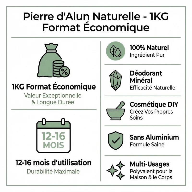 Pierre d’Alun en Poudre 1 kg (Potassium Alum) – Déodorant Naturel & Actif Cosmétique – Potassium Medical & Care