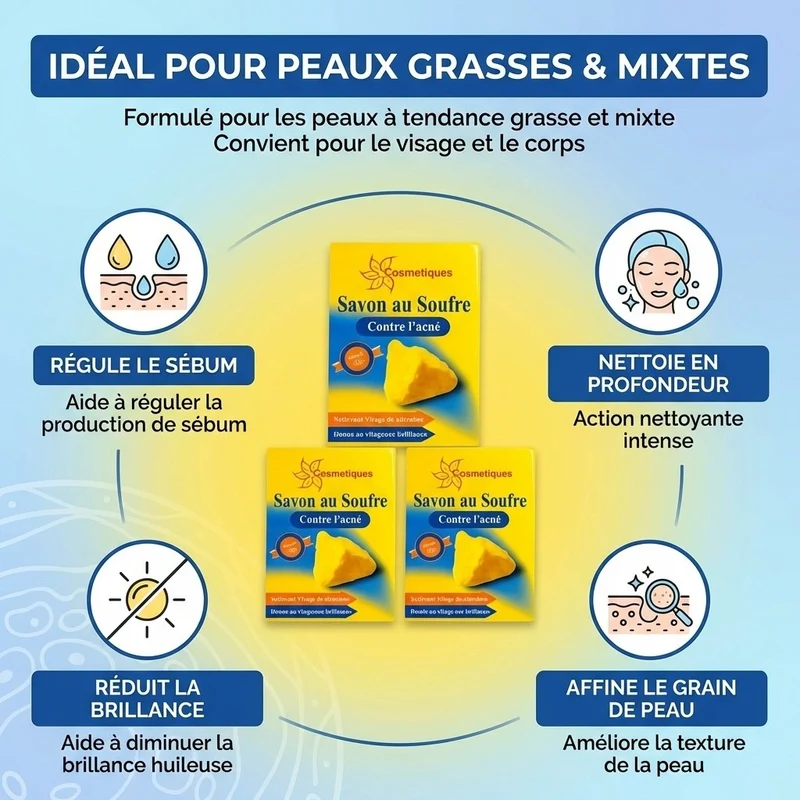 Lot de 4 Savons au Soufre Fabio 80 g | Peaux grasses à imperfections