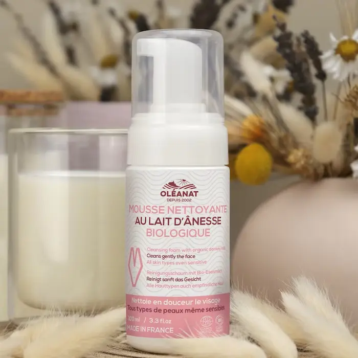 Mousse Nettoyante Visage au Lait d'Ânesse Bio - Oléanat