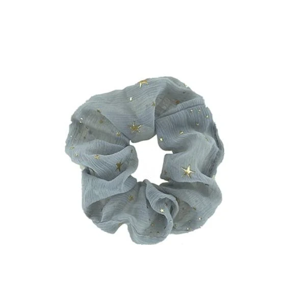 Chouchou organza gris avec étoiles dorées
