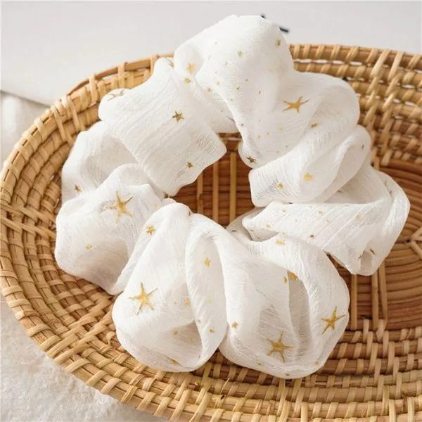 Chouchou organza blanc avec étoiles dorées