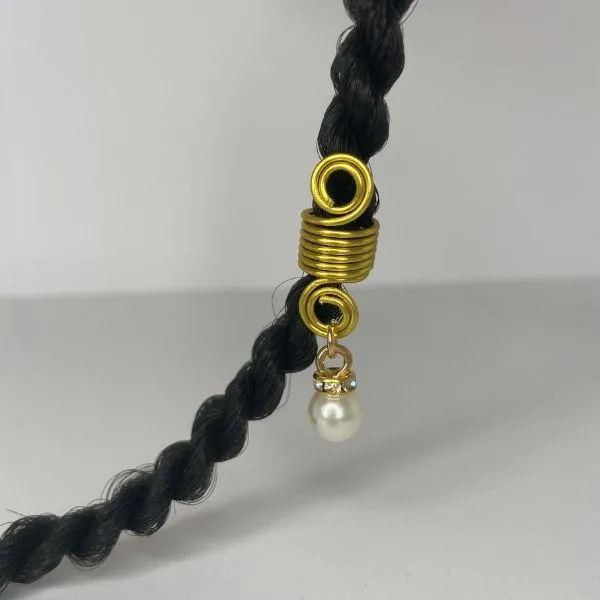 Bague cheveux tresses locks spirale or avec perle