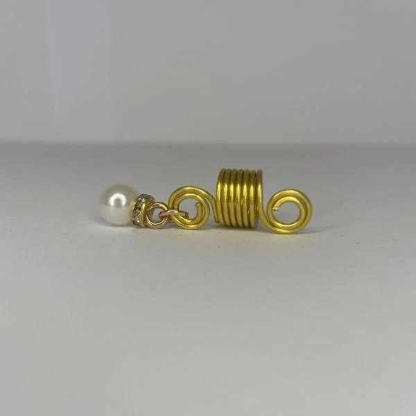 Bague cheveux tresses locks spirale or avec perle