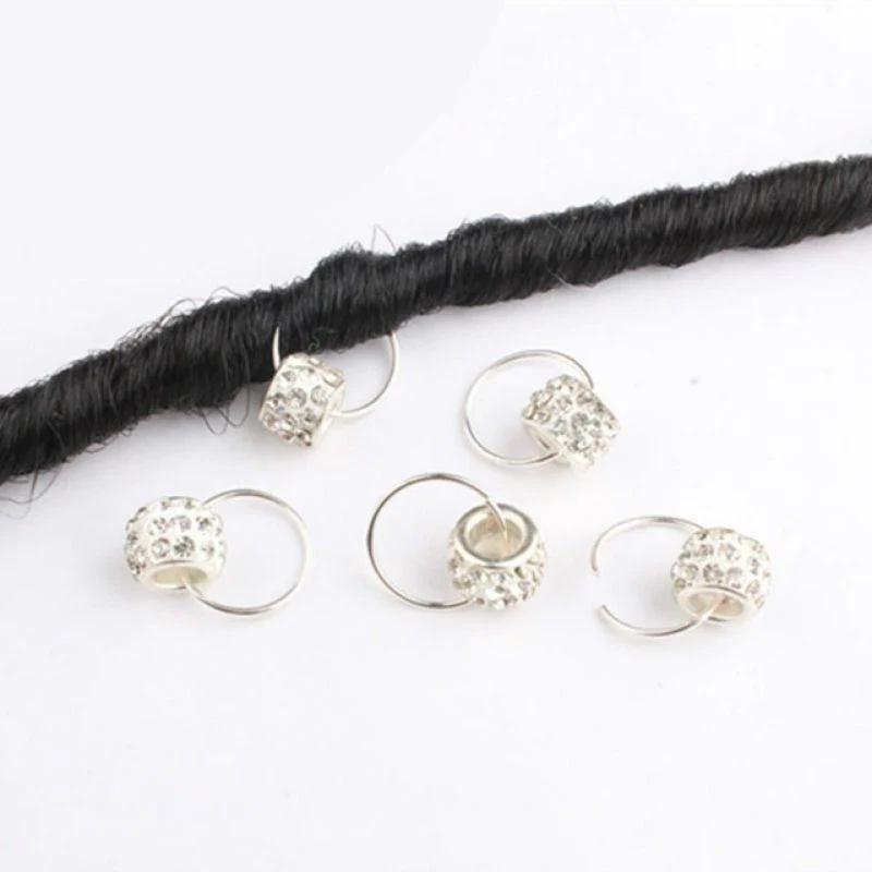 5 bijoux cheveux perles avec strass argent tresses locks