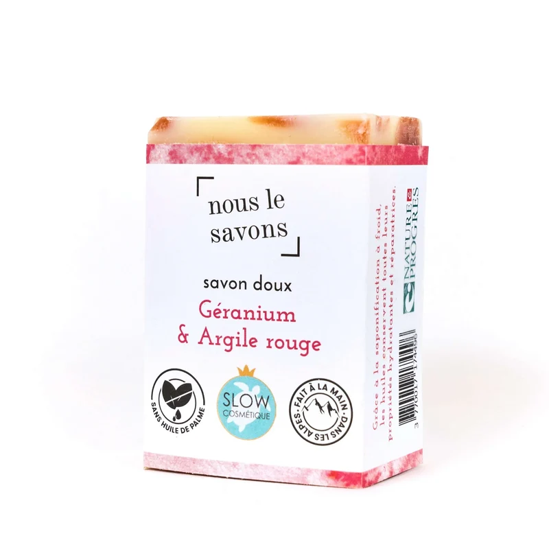 Savon bio doux – Géranium & Argile rouge