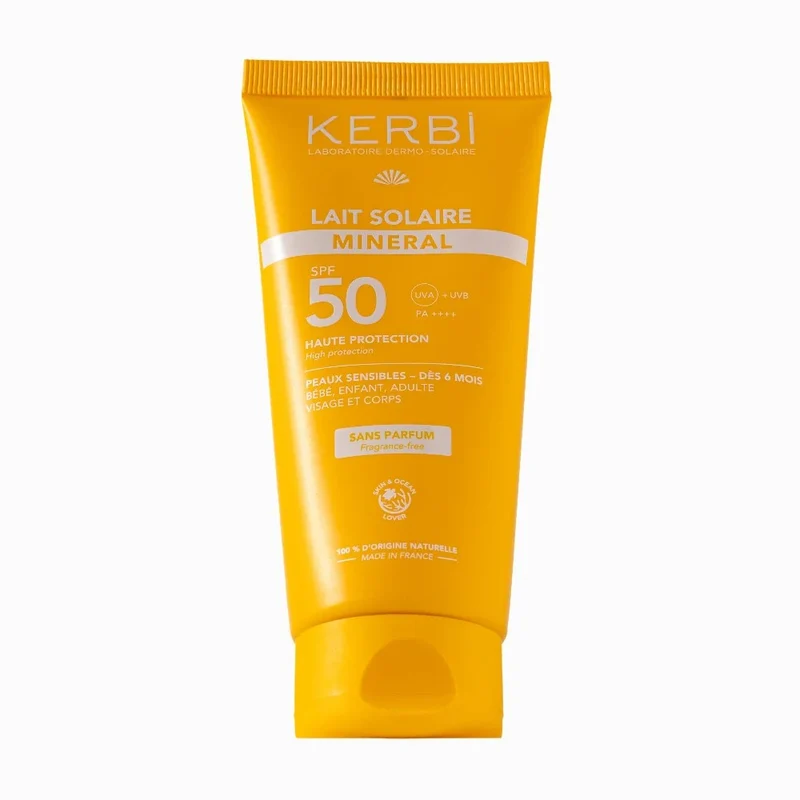 🌿 Lait solaire minéral SPF50 – Sans parfum – Kerbi