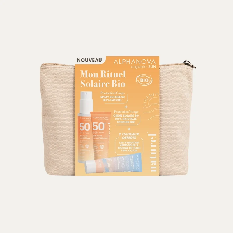 Mon Rituel Solaire BIO – 2 Protections solaires parfumées + Lait hydratant & Trousse