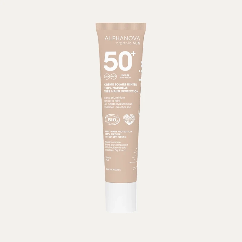 Crème solaire teintée dorée SPF 50+ BIO