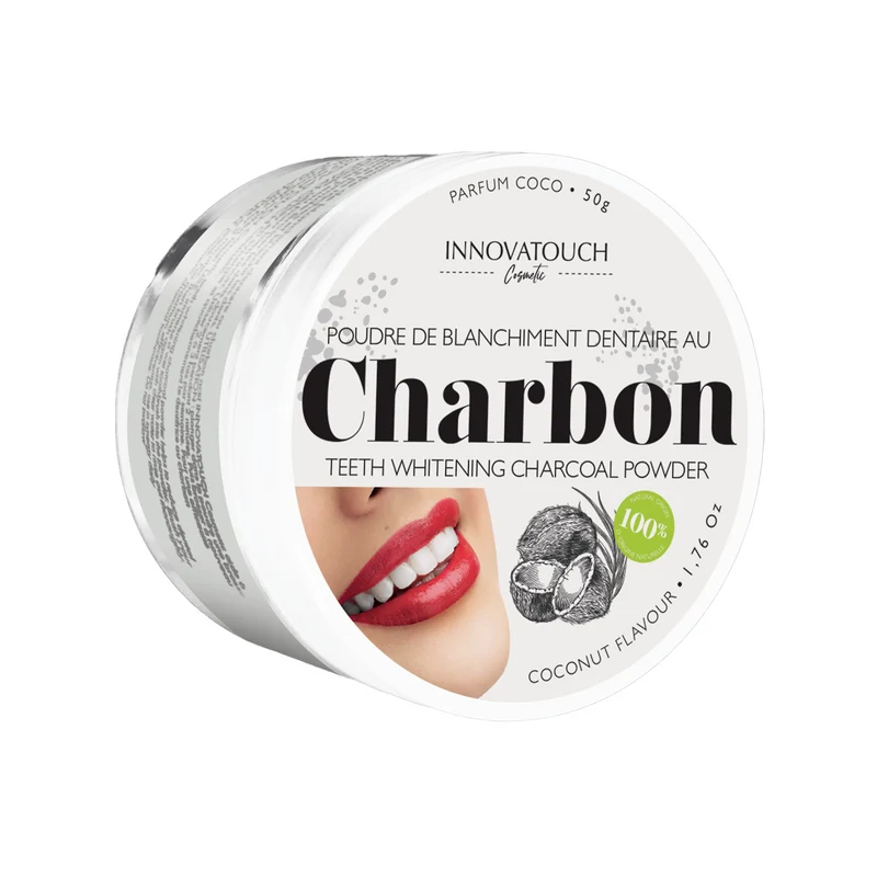 Poudre de blanchiment dentaire au charbon parfum coco