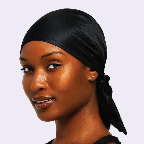 Foulard Satin Noir Tie Up Wrap - Stay On Satin